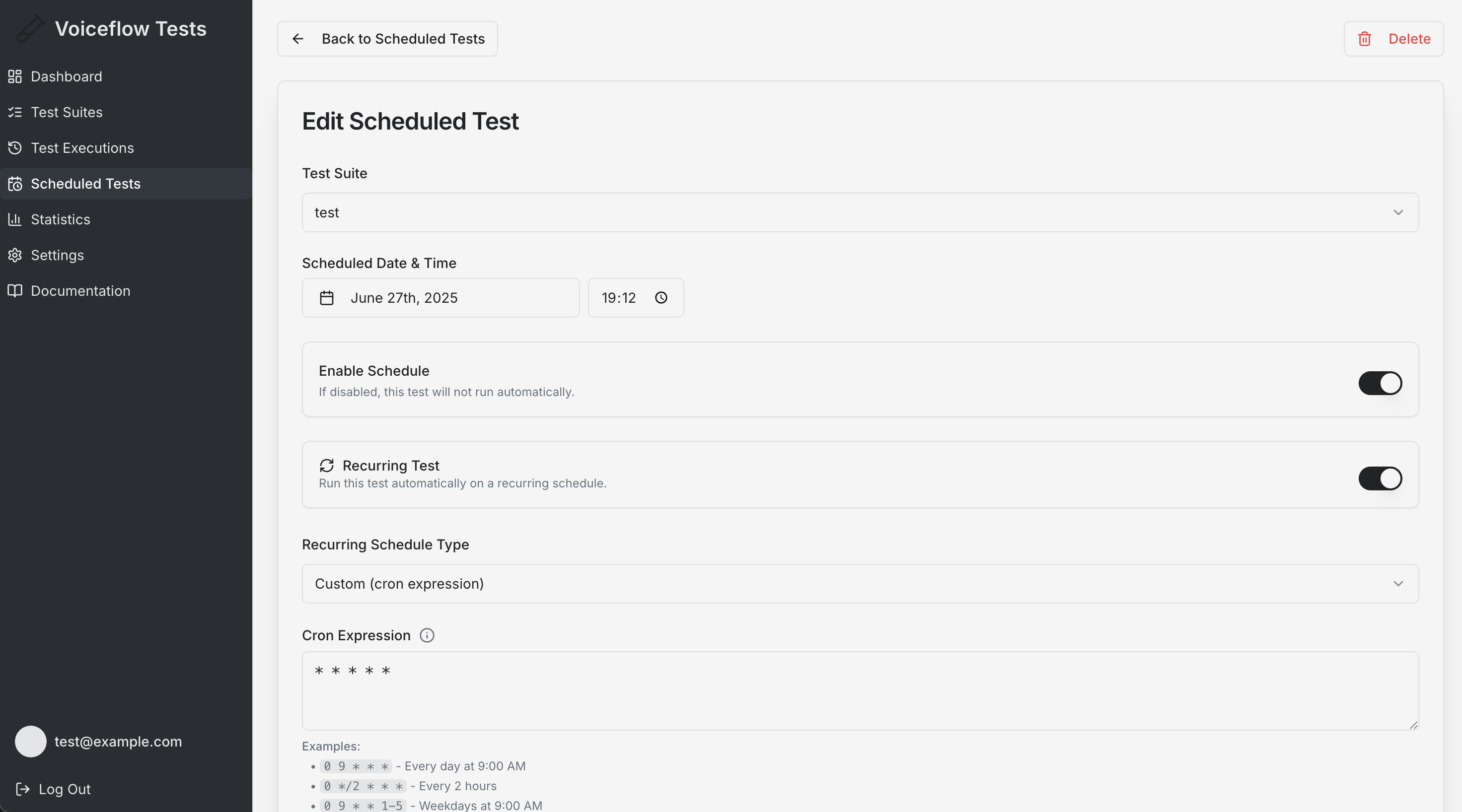 Scheduled Tests Detail